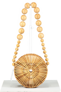 Cult Gaia Beige Round Bamboo Beaded Strap Luna Bag