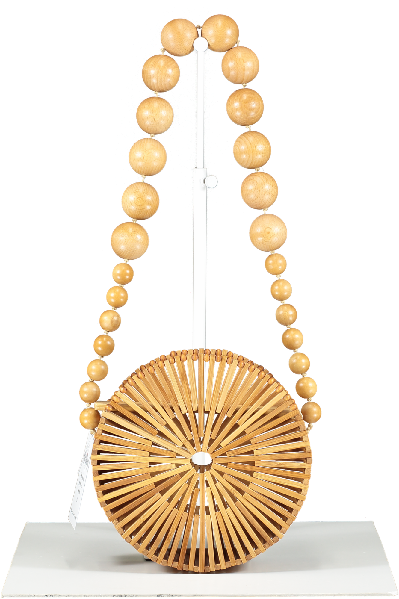 Cult Gaia Beige Round Bamboo Beaded Strap Luna Bag