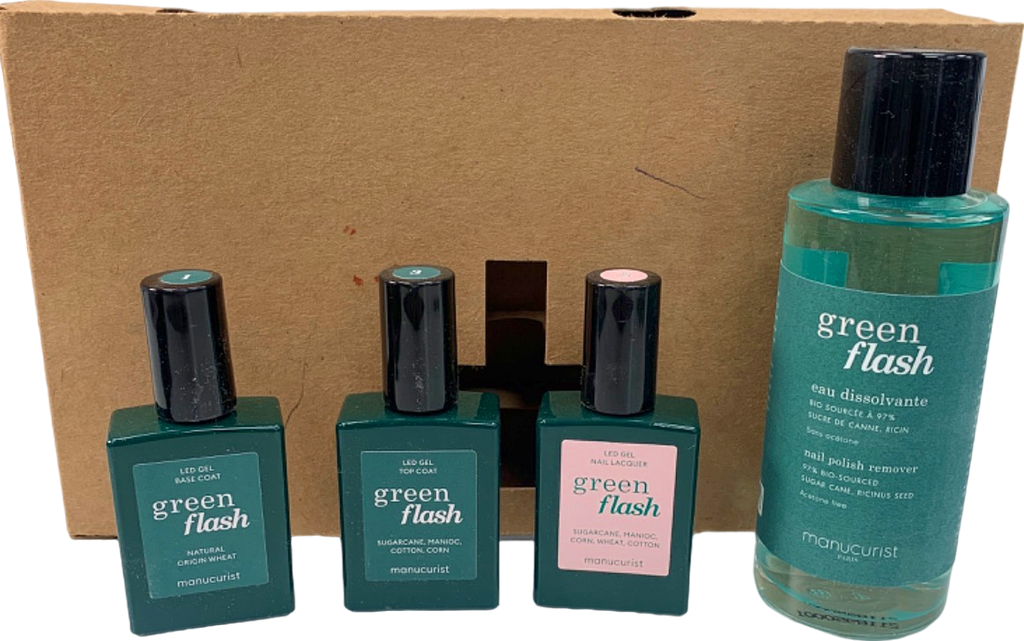 Manucurist Green Flash Nail Polish Remover and LED Gel Nail Lacquer Top and Base Coat Kit  100 ml