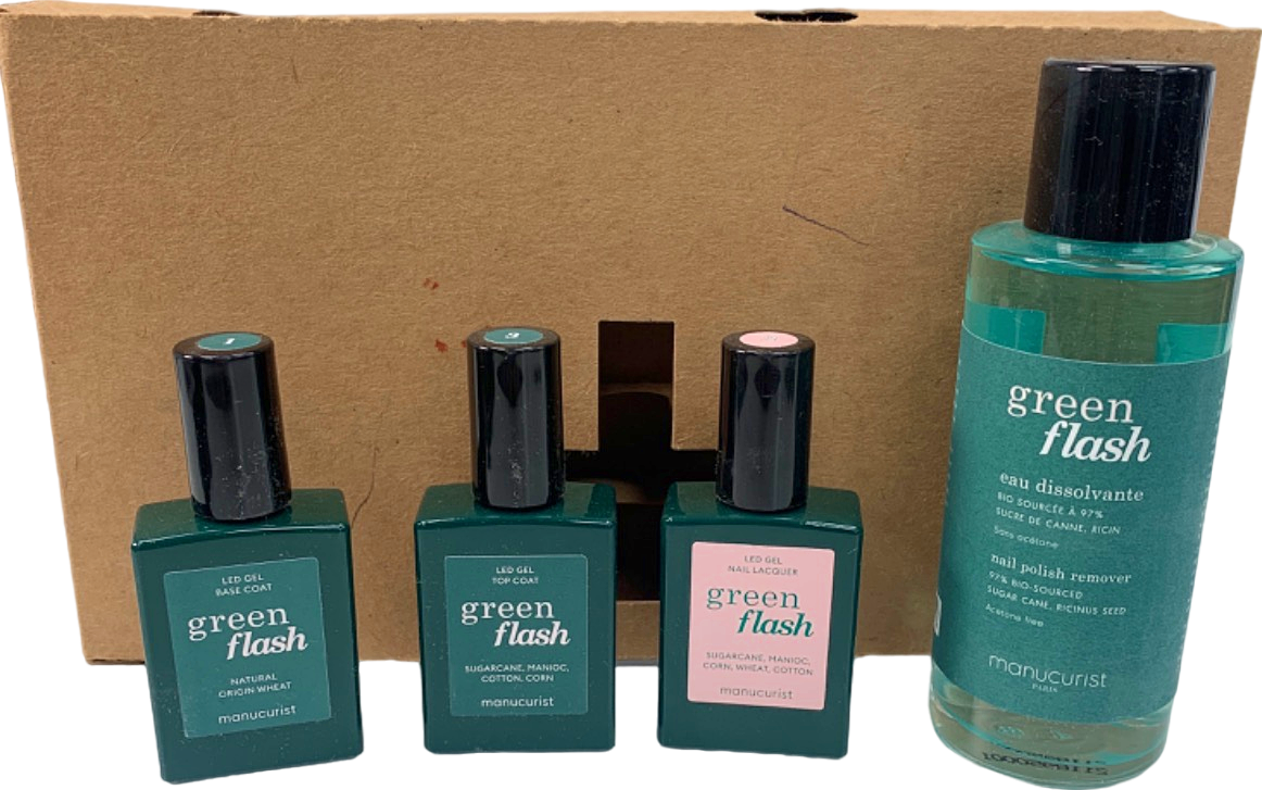 Manucurist Green Flash Nail Polish Remover and LED Gel Nail Lacquer Top and Base Coat Kit  100 ml