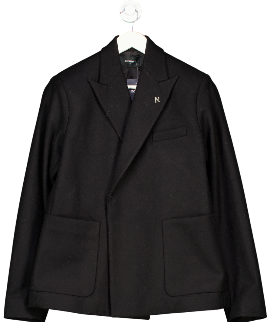 Represent Black Double Breasted Wool Blend Jacket UK XS