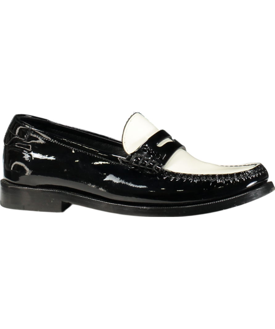 SAINT LAURENT Black/ White Le Loafer Patent Leather Loafers UK 2 EU 35 👠