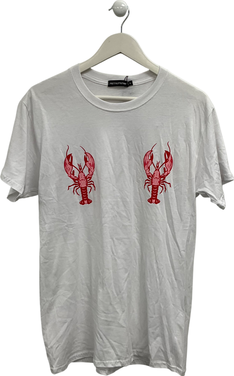 PrettyLittleThing White Lobster Graphic Detail Oversized T Shirt UK S