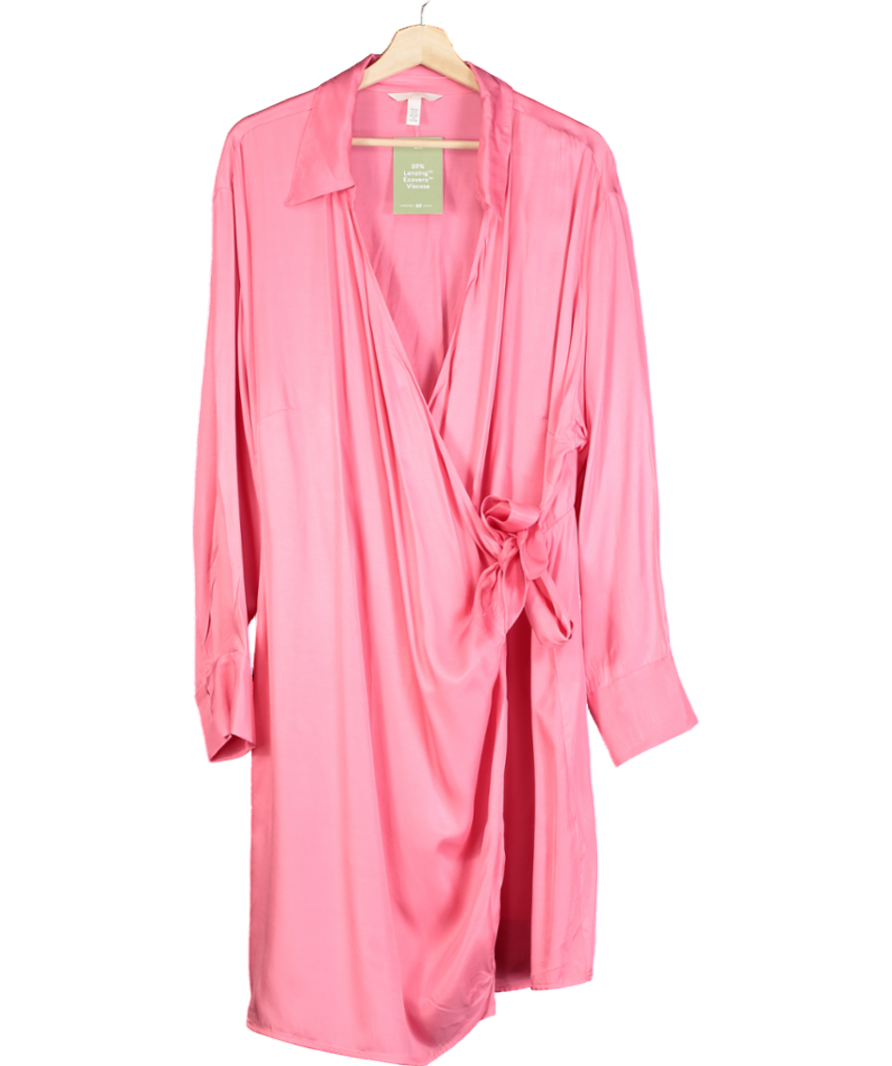 H&M Pink Satin Wrapover Shirt Dress UK XXL