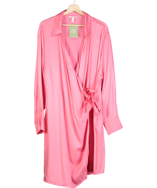 H&M Pink Satin Wrapover Shirt Dress UK XXL