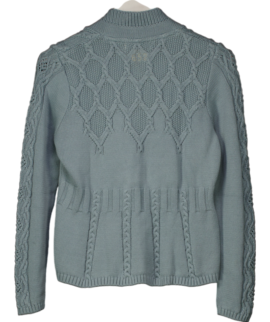 Odd Molly Dusty Blue 100% Organic Cotton Cable Knit Cardigan Sz2 UK M