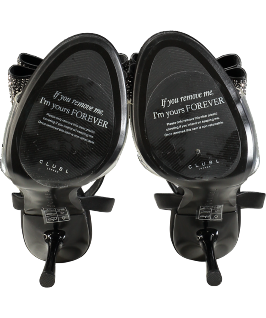 Club L Black Bowing Satin Heeled Sandals With Diamante Bows UK 6 EU 39 👠