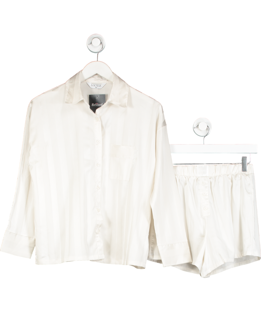 M Lounge White Long Sleeved Satin Shirt And Short Pyjama Set UK XS
