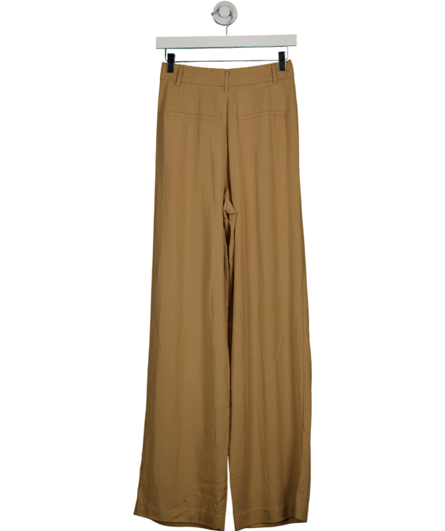 ZARA Beige Pleated Wide Leg Tailored Trousers UK XS