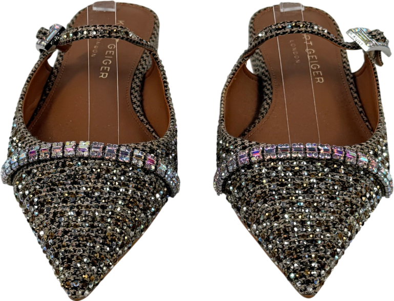 KURT GEIGER Beige Strass Embellished Buckle Flat Mules UK 4 EU 37