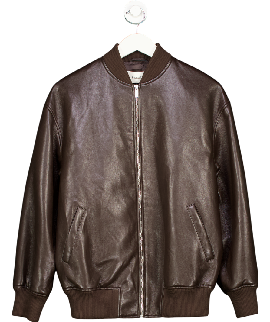 Babaton Brown Avedon Vegan Leather Bomber Jacket UK S