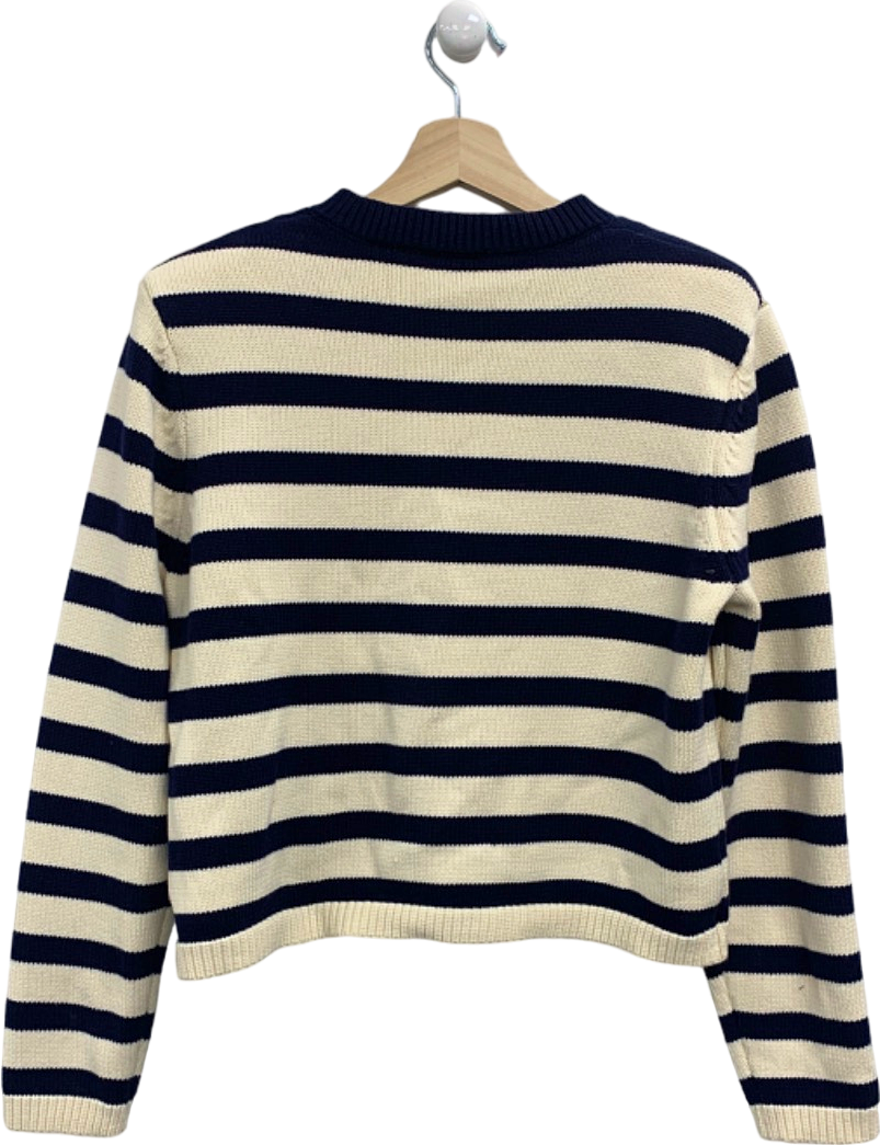 Karen Millen Blue Cotton Knit Nautical Boxy Stripe Jacket UK S