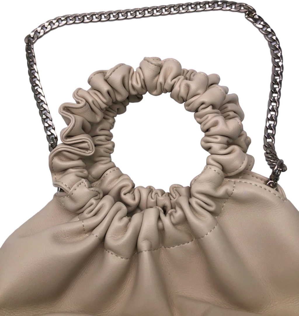 Verafied Beige Ruched Handle Chain Strap Bag