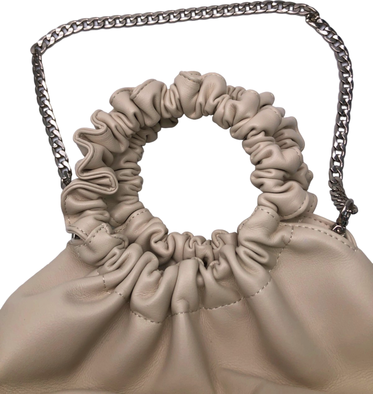 Verafied Beige Ruched Handle Chain Strap Bag