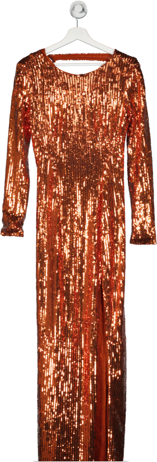 galvan london Orange Rust Sequin Open Back Maxi Dress UK 12
