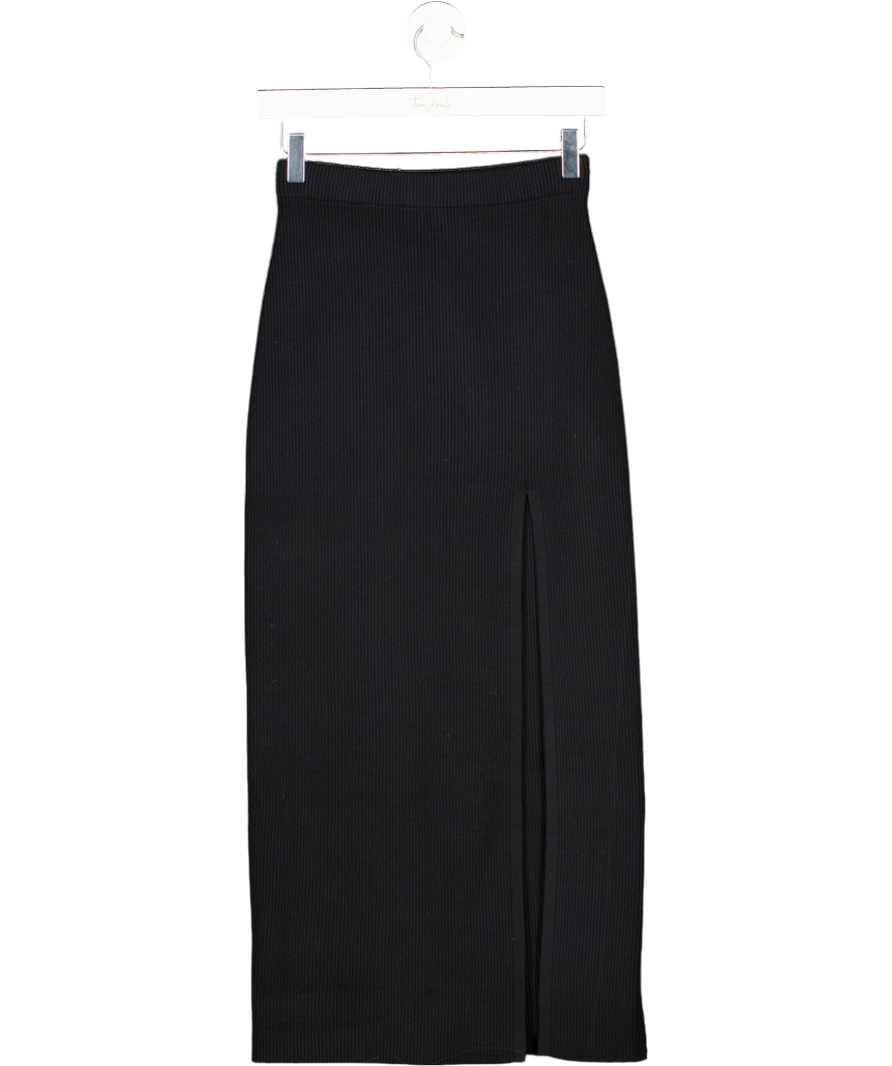 PRETTY LAVISH Black Cut Out Knitted Thigh Split Midi Skirt UK XS