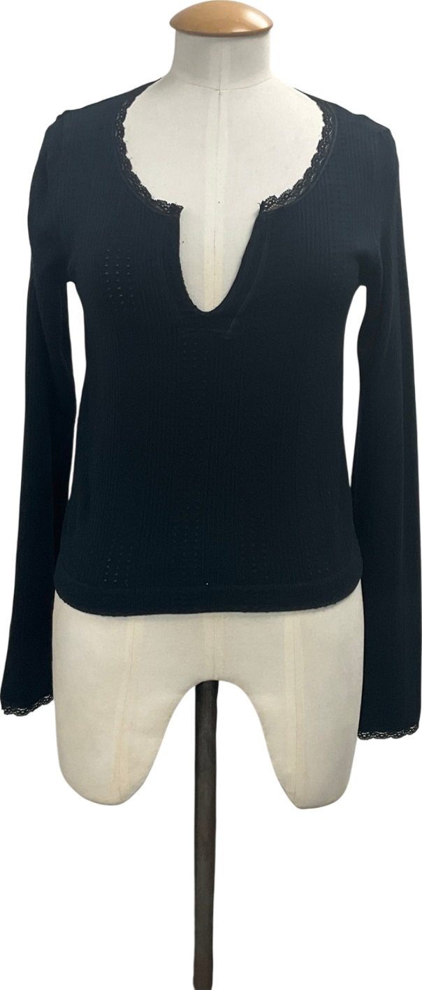 Urban Outfitters Black Out From Under pointelle lace trim Top UK XL