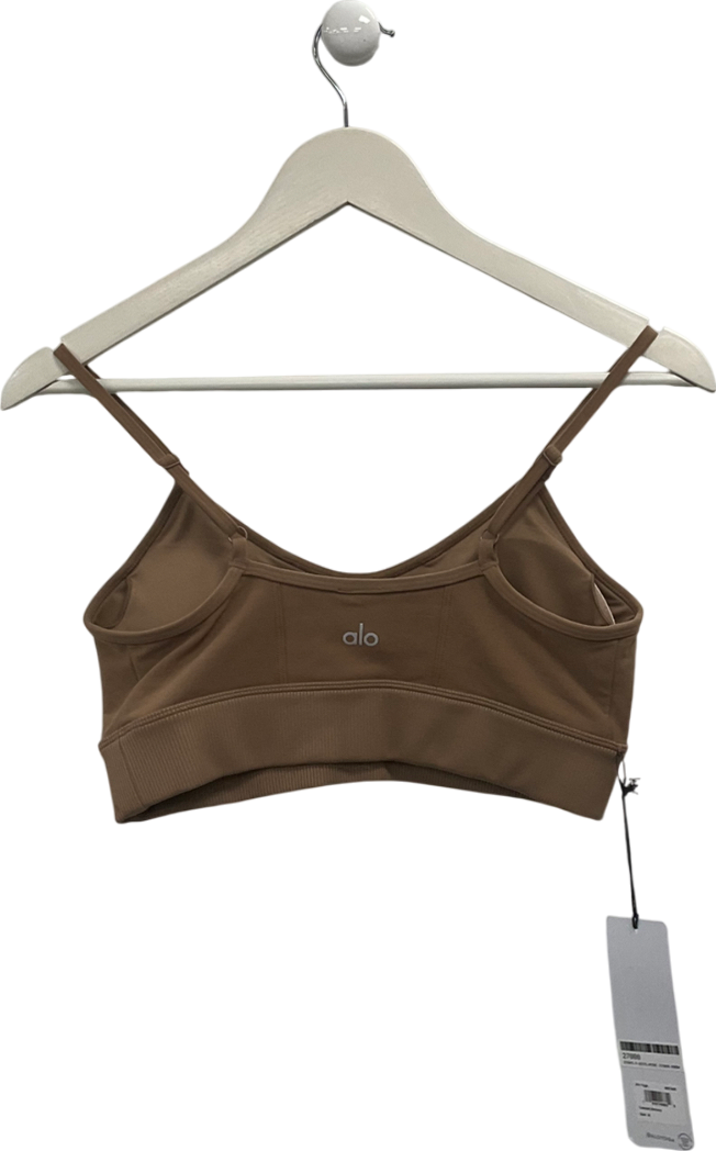 alo yoga Beige Sports Bra In Toasted Almond UK M