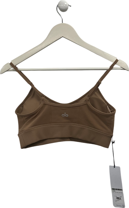 alo yoga Beige Sports Bra In Toasted Almond UK M