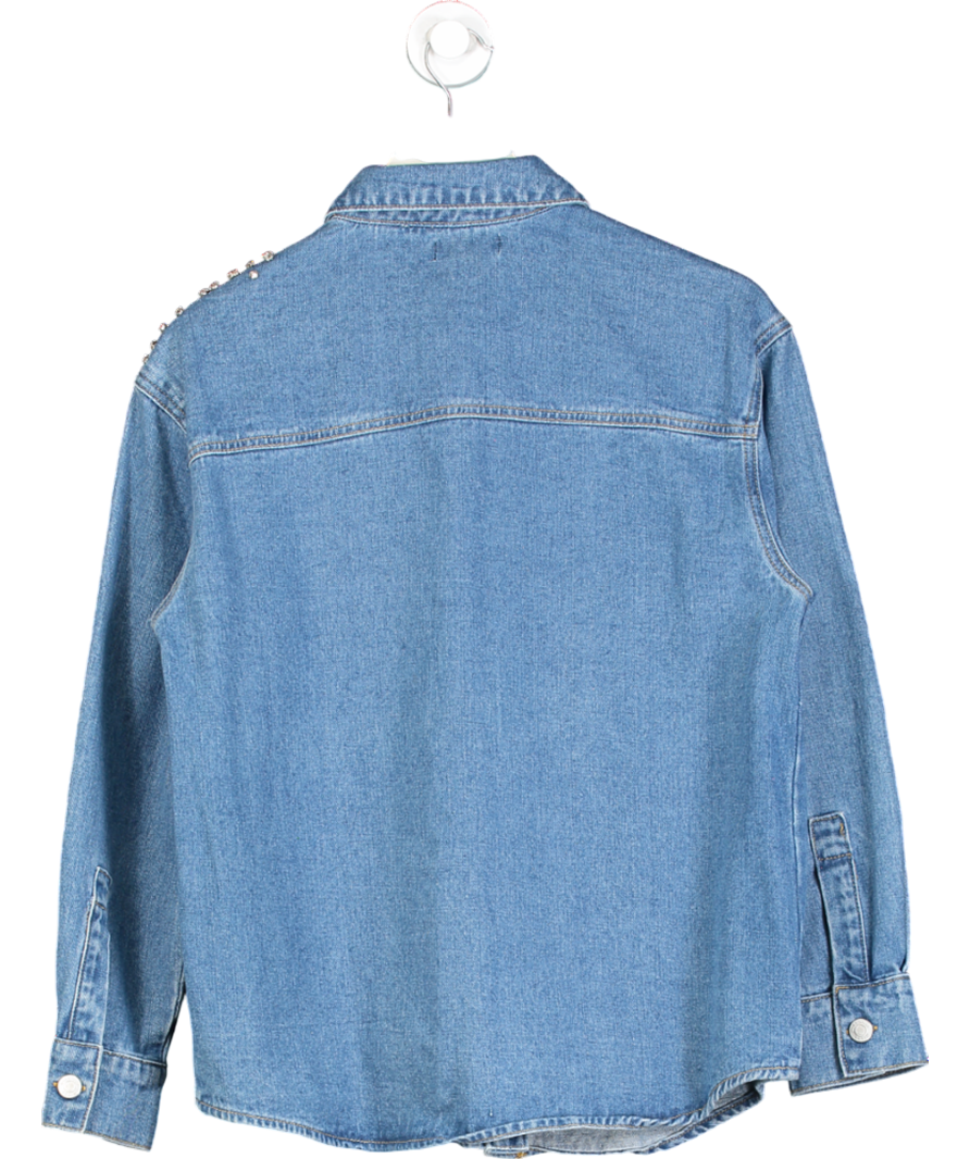 Warehouse Blue Premium Crystal Embellished Sequin Oversized Shirt UK 10