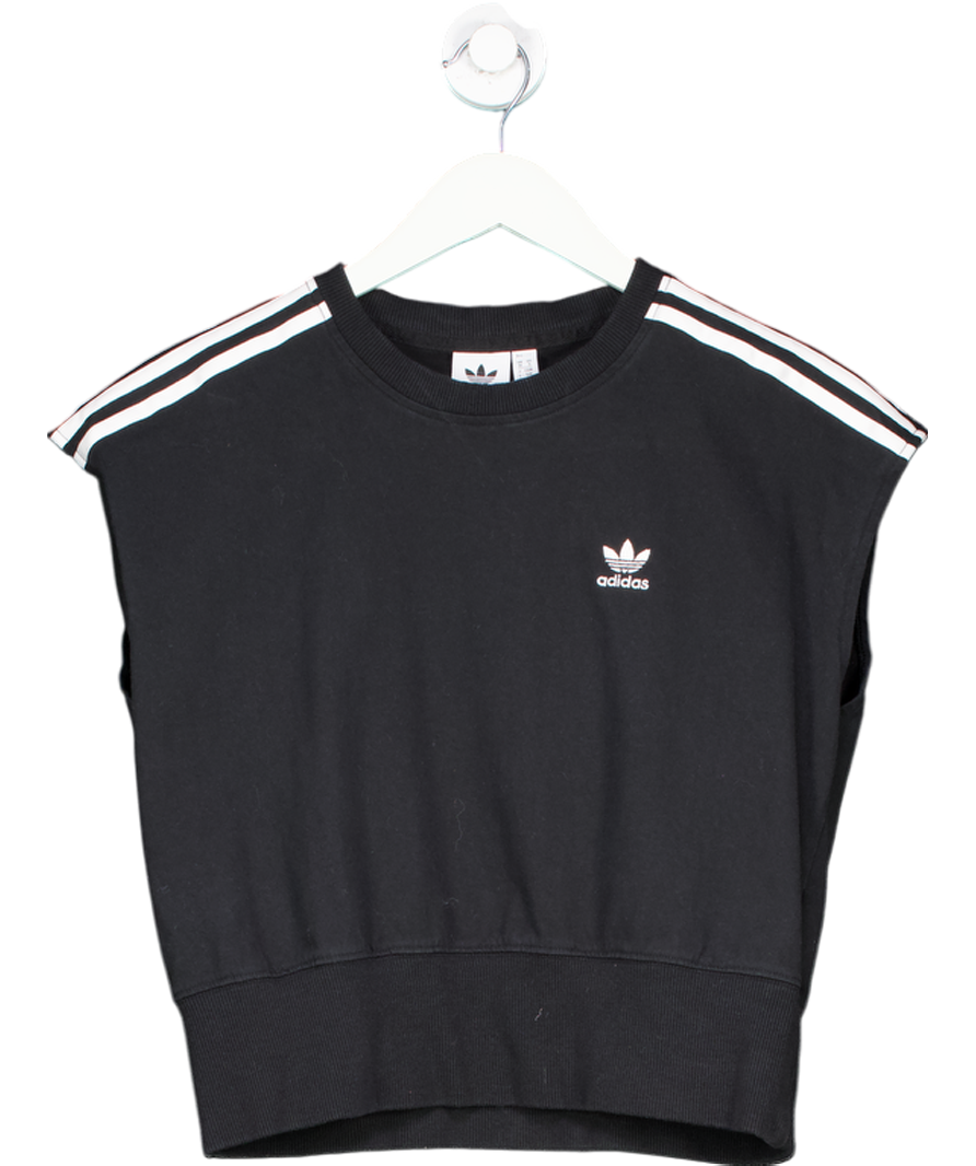 adidas Black Cropped Sleeveless Three Strip Tee UK 10