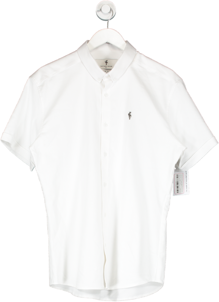 Father Sons White Super Slim Stretch Denim Short Sleeve With Metal Decal Emblem UK XL
