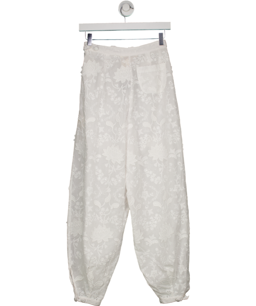 FARAWAY White Embroidered Cuffed Trousers UK 6