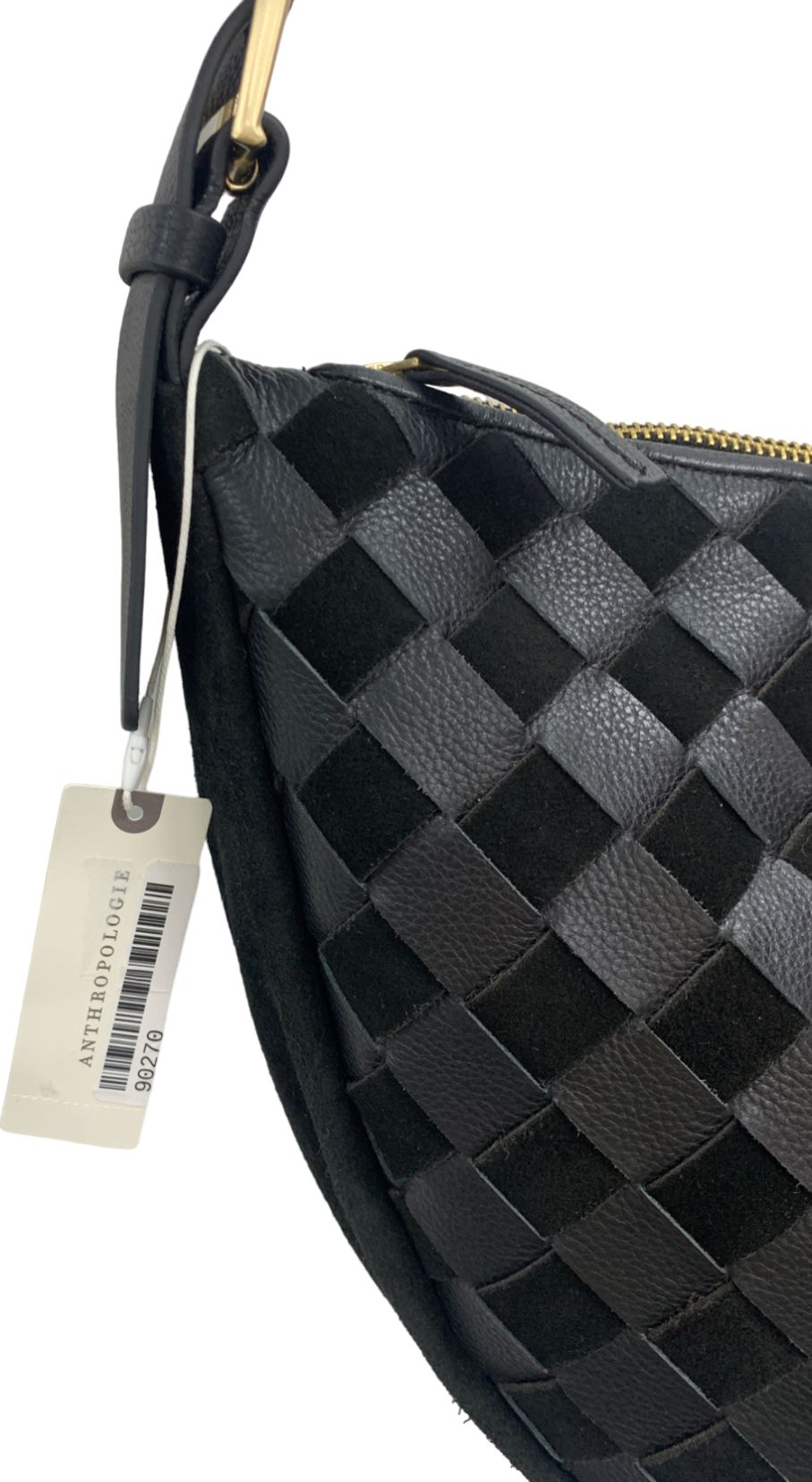 Anthropologie Black Woven Leather Shoulder Bag One Size