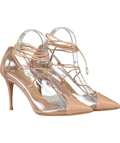 Aquazzura Nude Leather And Pvc Magic Ankle Wrap Pumps UK 6 EU 39 👠