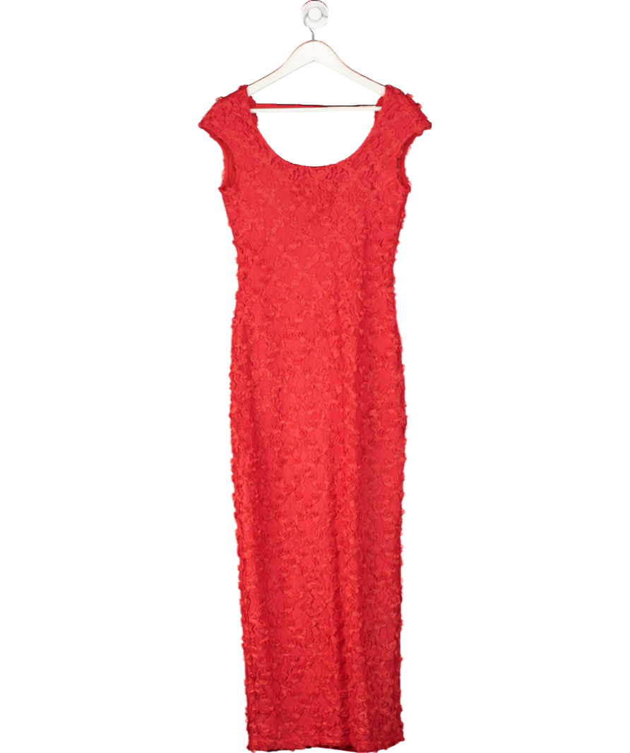 NA-KD Red Floral Lace Maxi Dress UK S