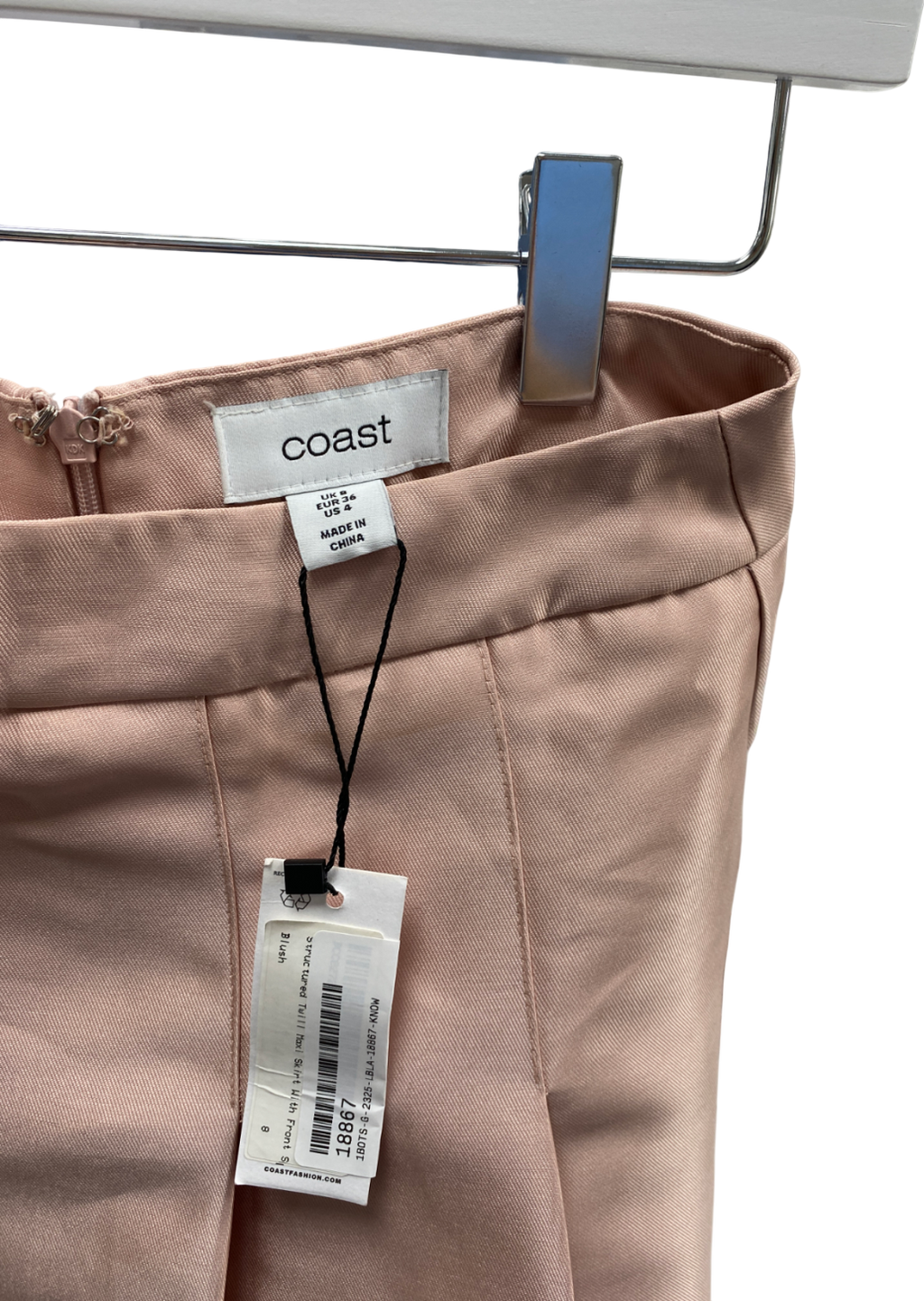 Coast Pink Twill Pleat Midi Skirt UK 8