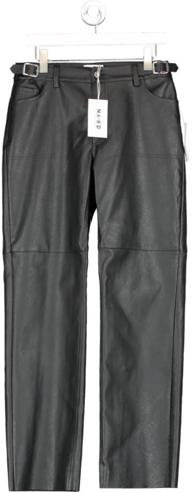 NA-KD Black Belted Pu Trousers UK M