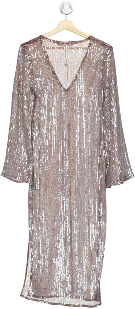 hutch Brown Demi Sequin Long Sleeve V-neck UK XS