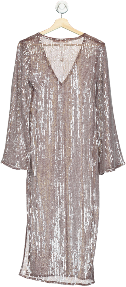 hutch Brown Demi Sequin Long Sleeve V-neck UK XS