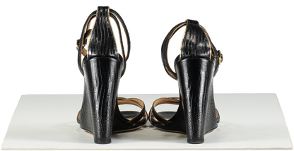 Dolce & Gabbana Black / Gold Snake Embossed Leather Wedge Heel Sandals UK 3 EU 36 👠