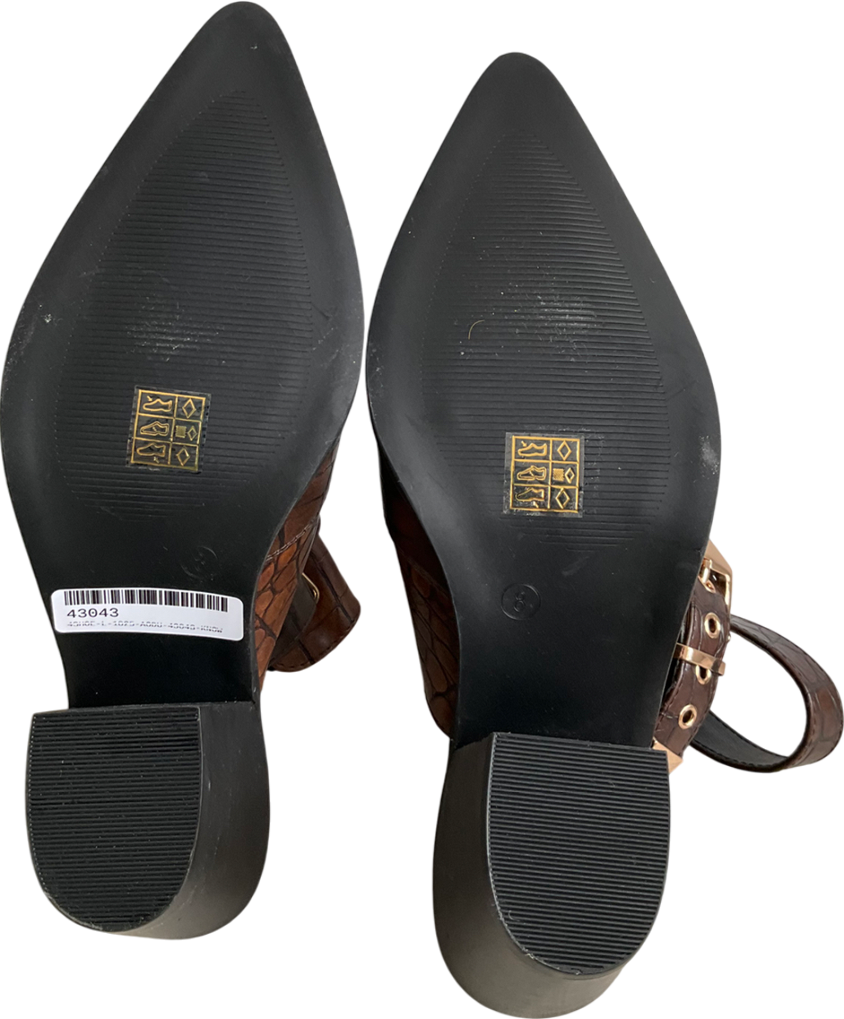 ASOS Brown Croc Effect Pointed Toe Chunky Heels UK 8 EU 41 👠