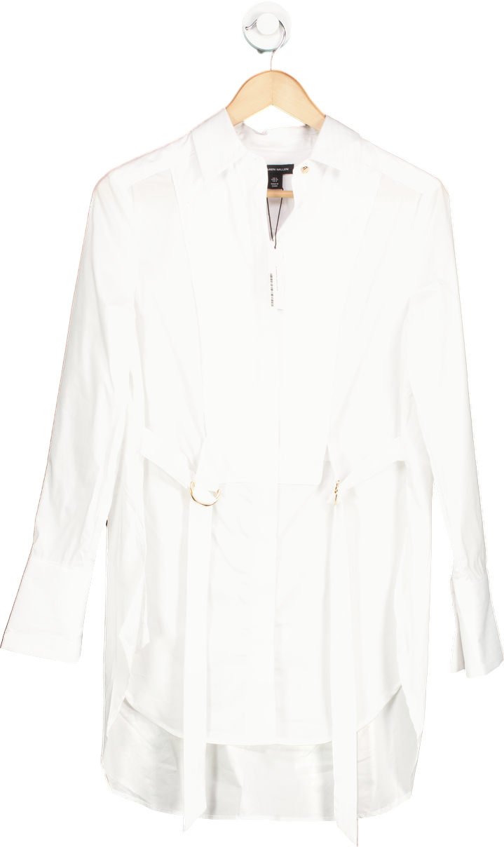 Karen Millen White Cotton Poplin Collared Longline Shirt UK 6