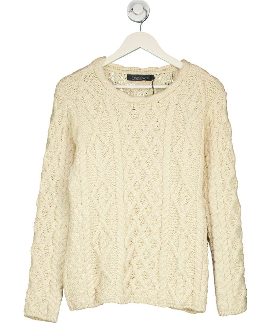 Irelandseye Cream Lambay Lattice Cable Aran Sweater Natural UK L