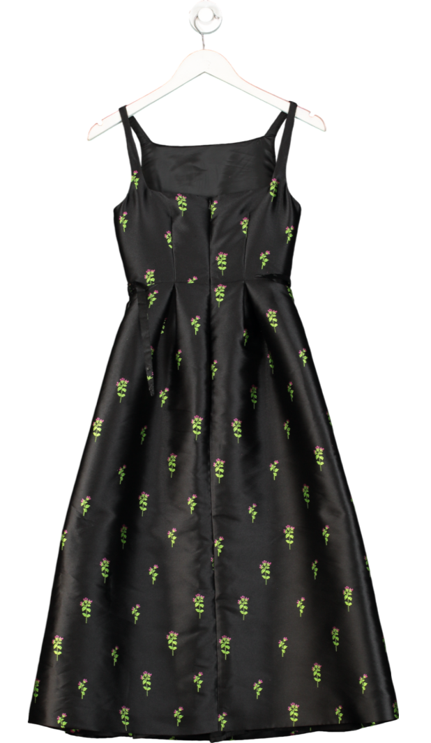 LK Bennett Black Embroidered Floral Satin Midi Dress With Bow Belt UK 6