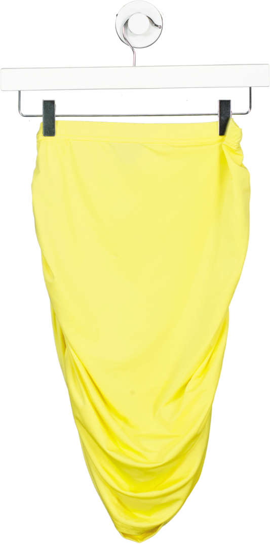 PrettyLittleThing Yellow Shape Slinky Ruched Side Skirt UK 10
