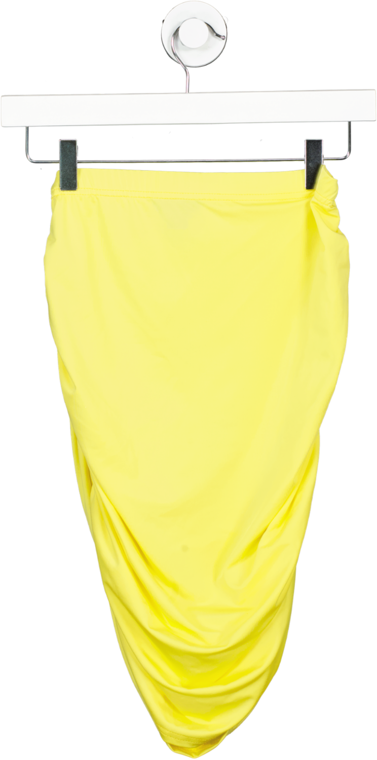 PrettyLittleThing Yellow Shape Slinky Ruched Side Skirt UK 10