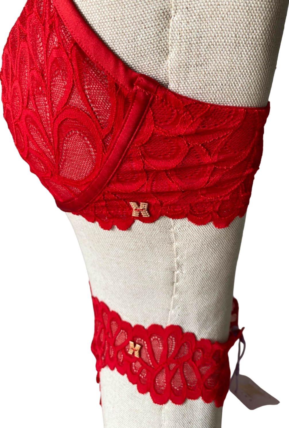 Honey Birdette Red Gabrielle Bra and Thong Set 32E / M