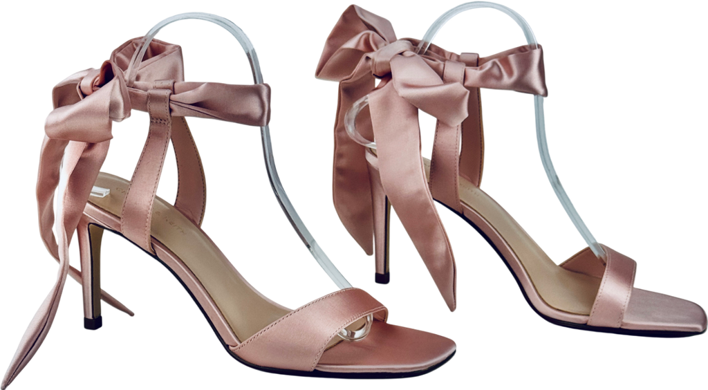 CHARLES & KEITH Pink Eliana Satin Tie-around Heeled Sandals UK 5 EU 38 👠