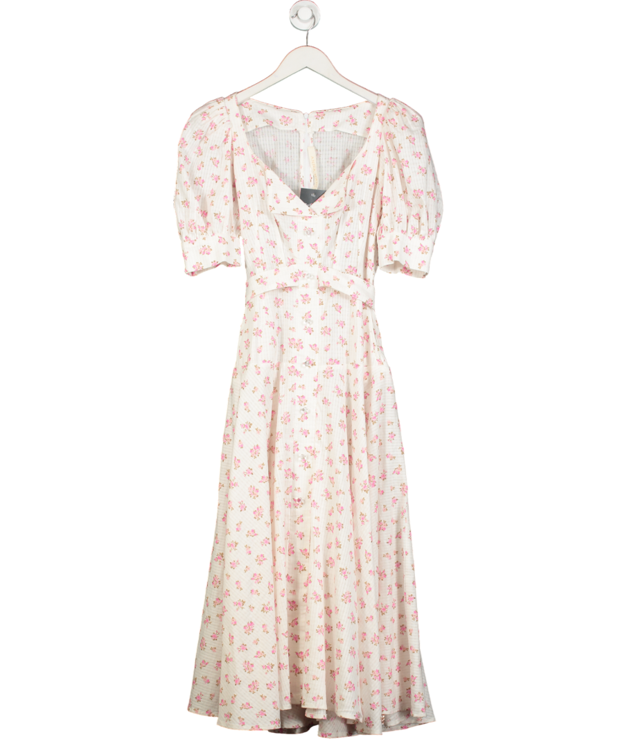 Anna Mason Cream / Pink Floral Midi Dress UK 6