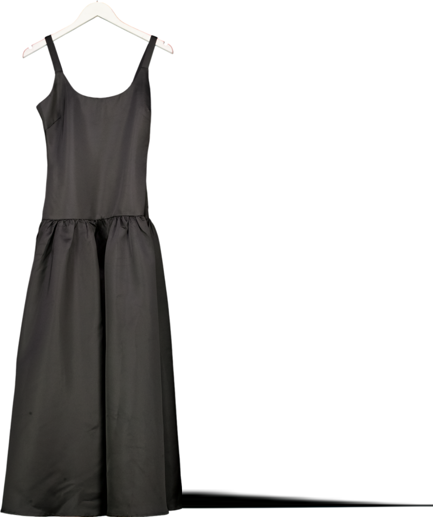 4th & Reckless Structured Satin Scoop Neck Dropped Waist Maxi Dress In Black UK 6