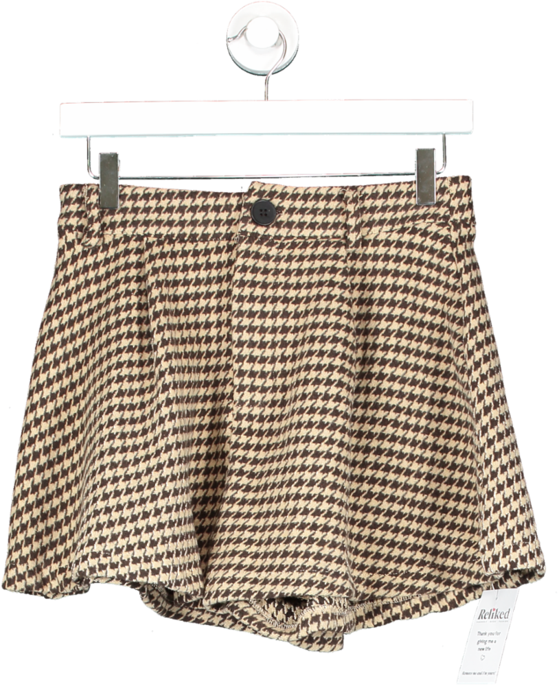 SHEIN Brown Dog Tooth Mini Skirt UK S
