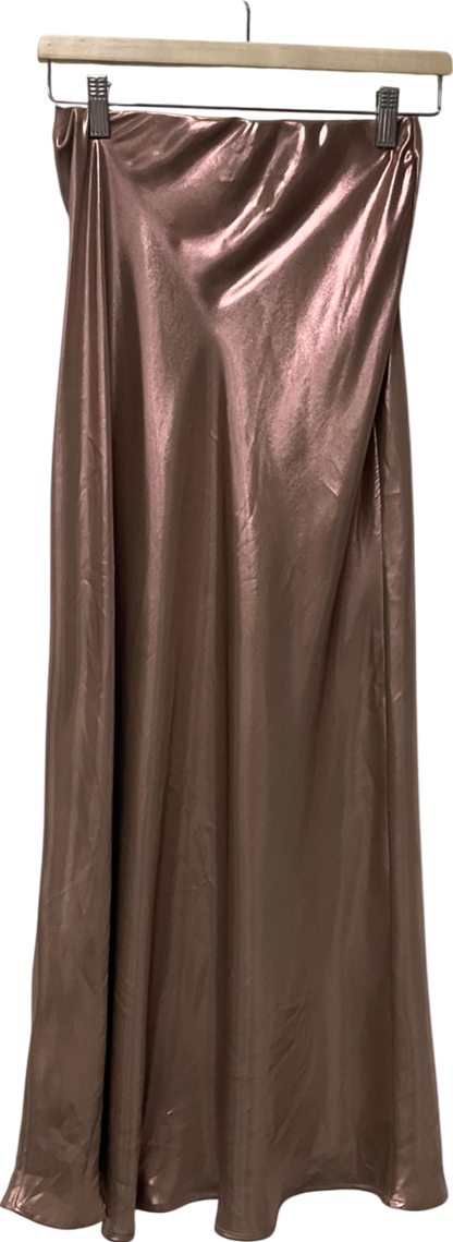 Next Metallic Rose Gold Satin Foil Midi Skirt UK 6