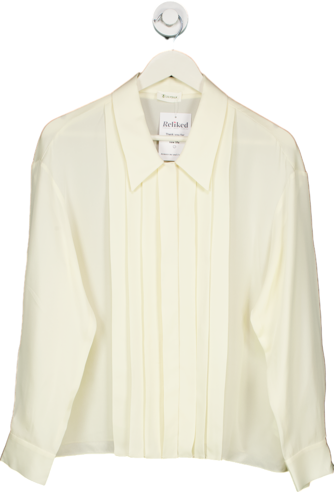 Lilysilk Cream Pleated Silk Blouse UK M