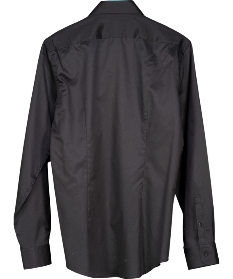 REISS Black Slim Fit Two-fold 100% Cotton Shirt UK L