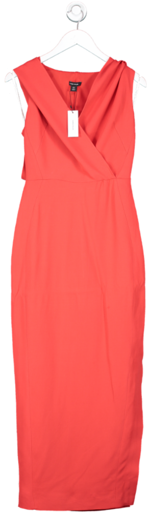 Karen Millen Red Compact Stretch Viscose Hooded Wrap Detail Midaxi Dress UK 8